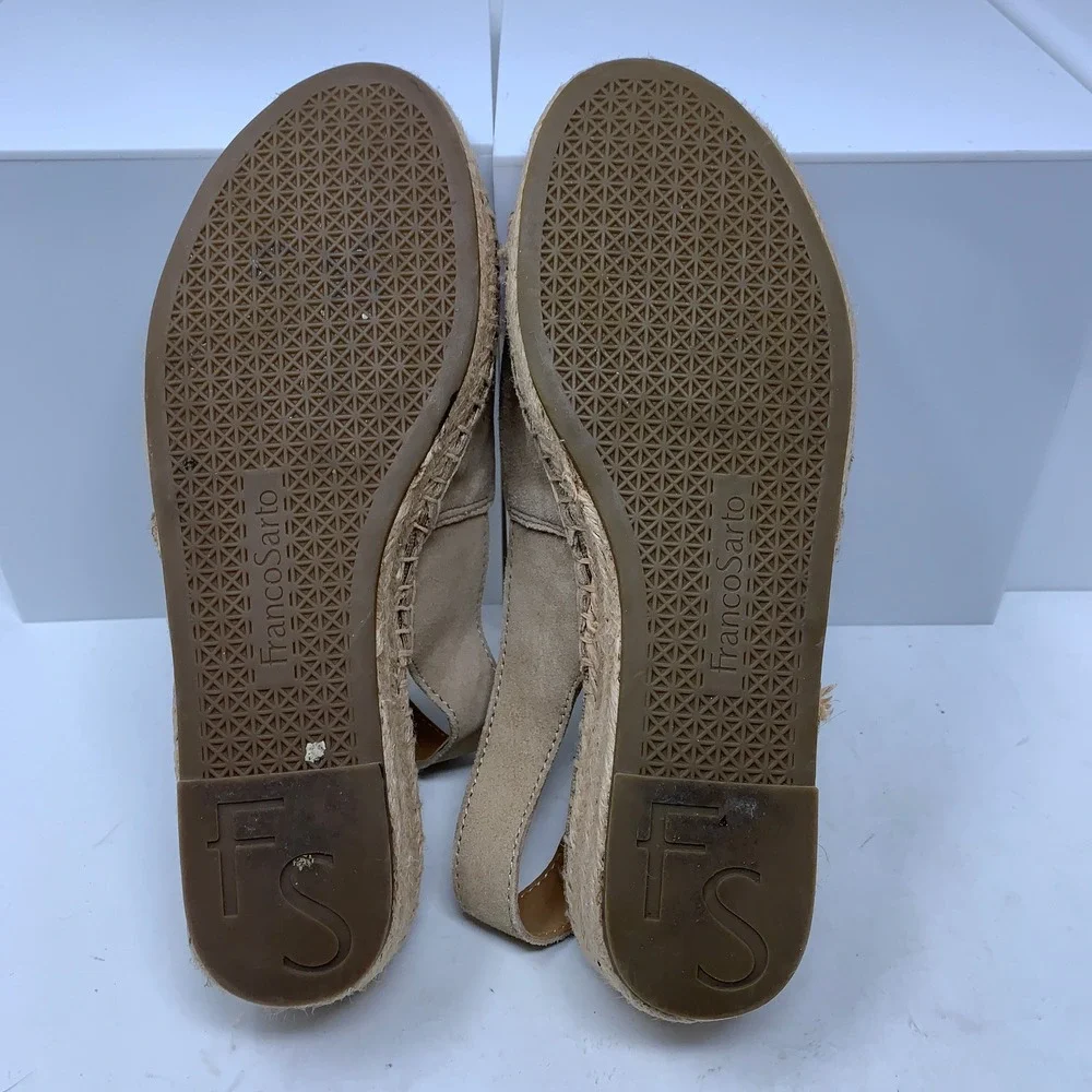 Franco Sarto Womens 7.5M Tan Suede Leanne Espadrille Wedge Sandals